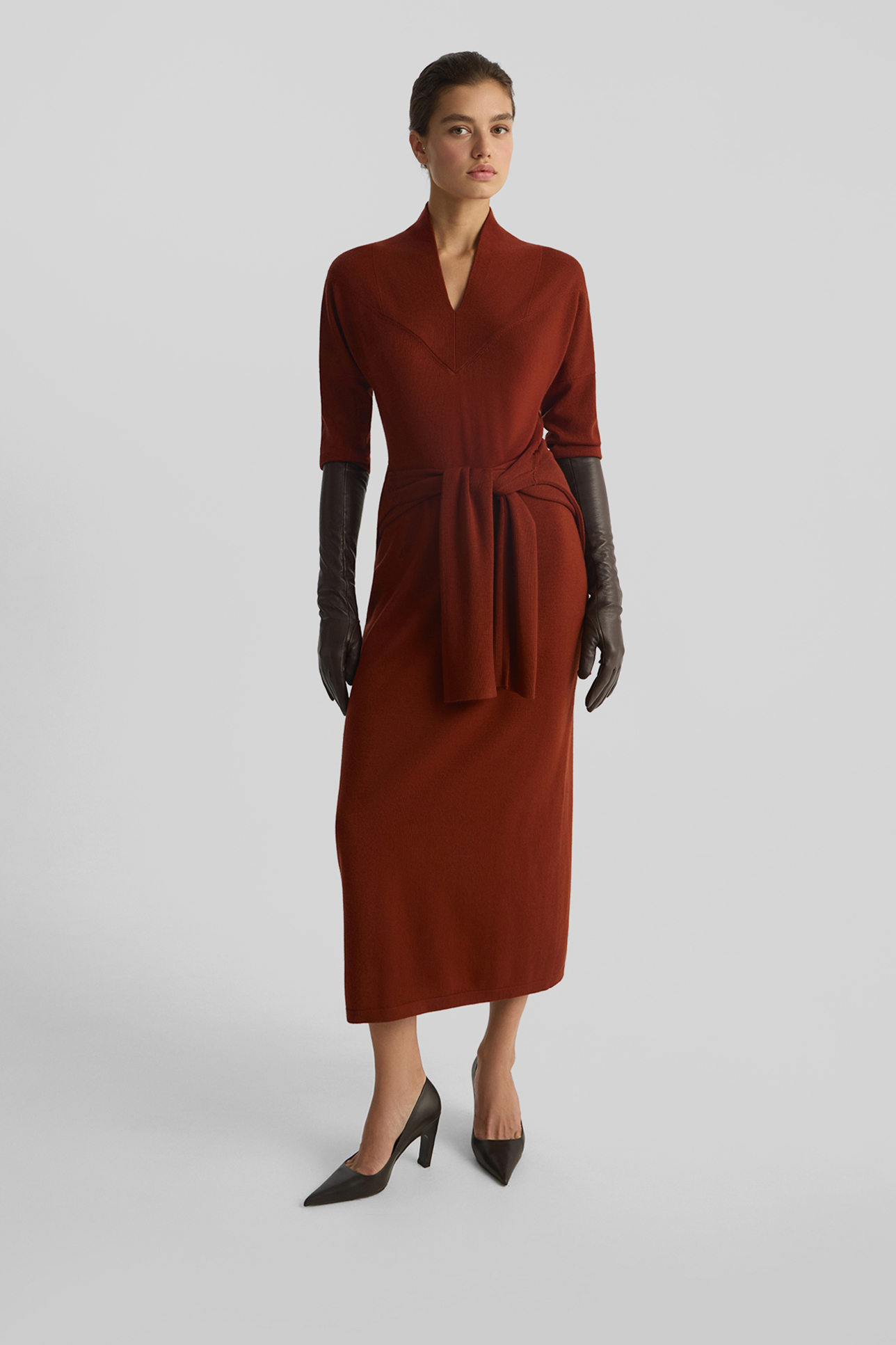 

Платье из шерсти мериноса терракотового цвета, S