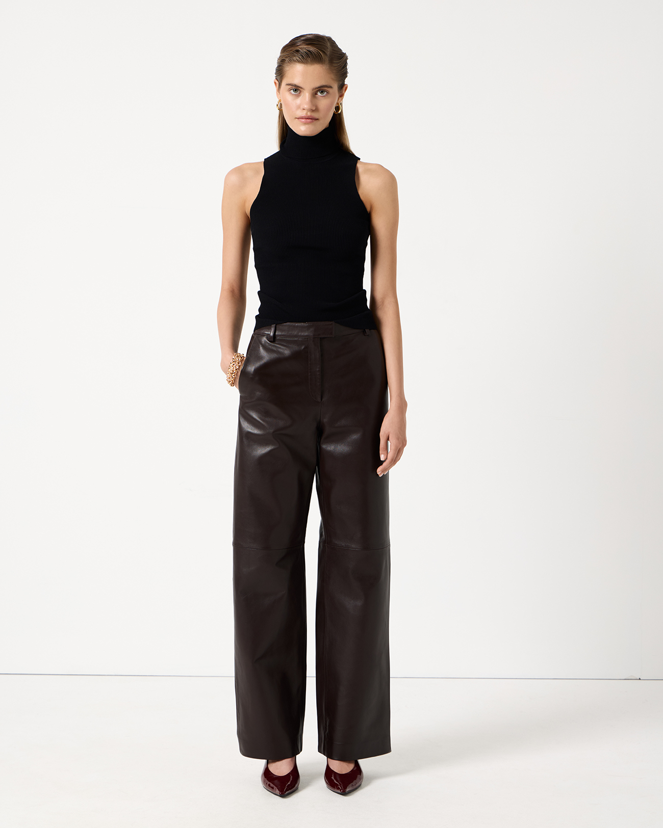 

Брюки из натуральной кожи шоколадного цвета, XS