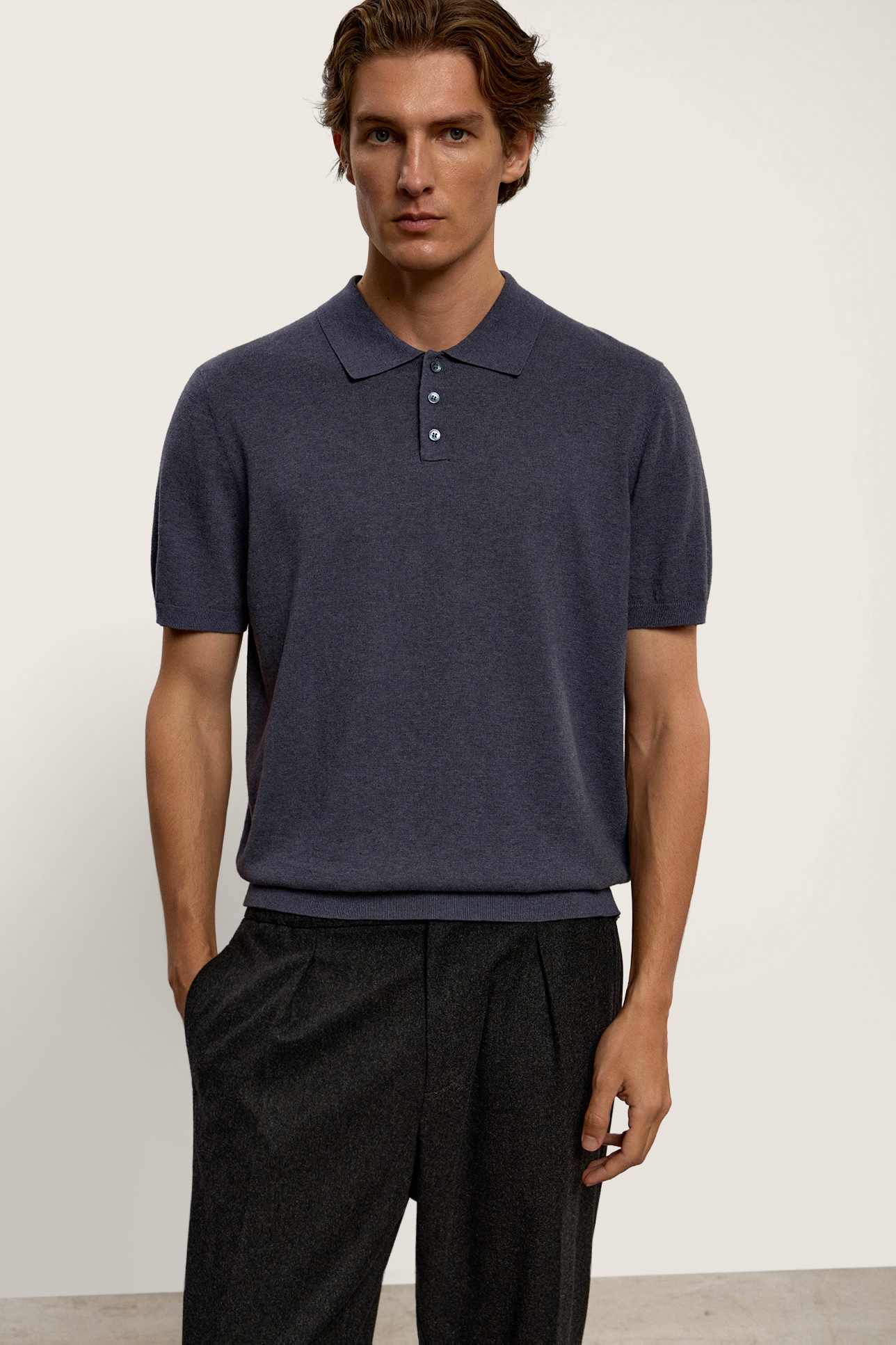 Джемпер-поло с добавлением льна
