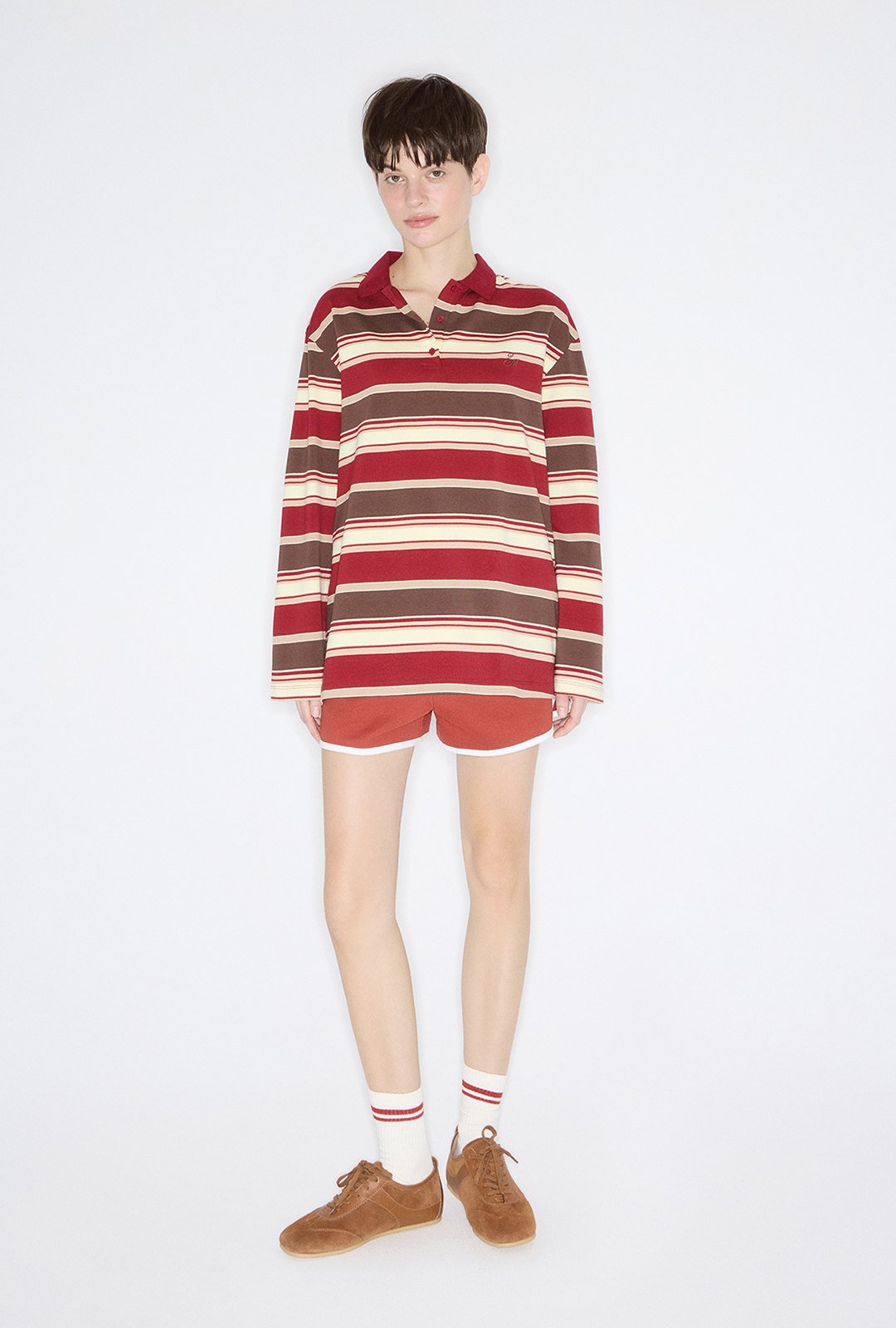 

Лонгслив-поло в полоску мультиколор, M