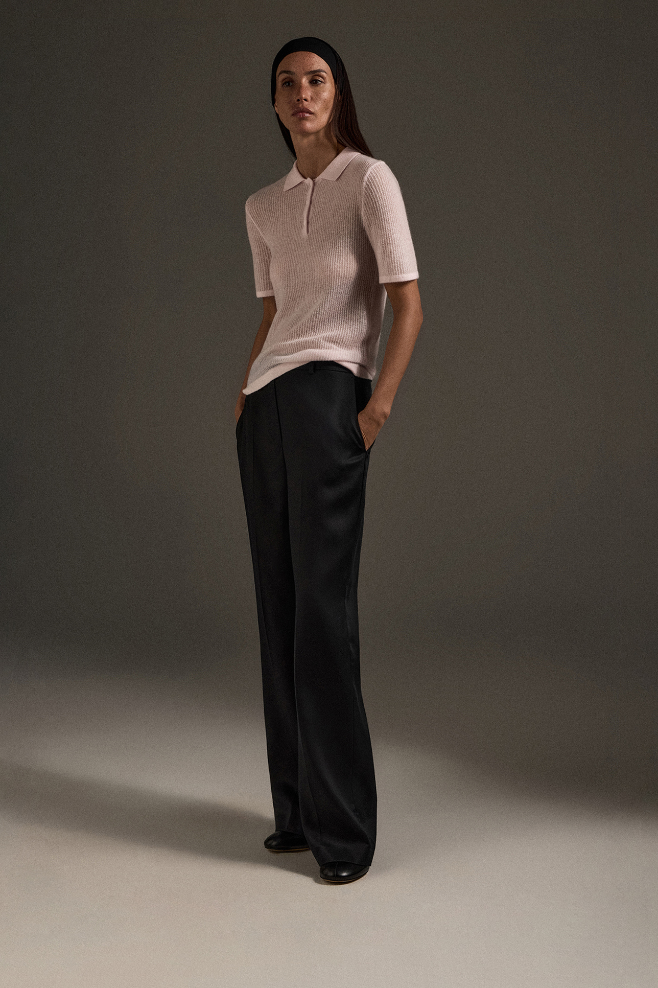 

Пуловер с воротником поло светло-розового цвета, XXS