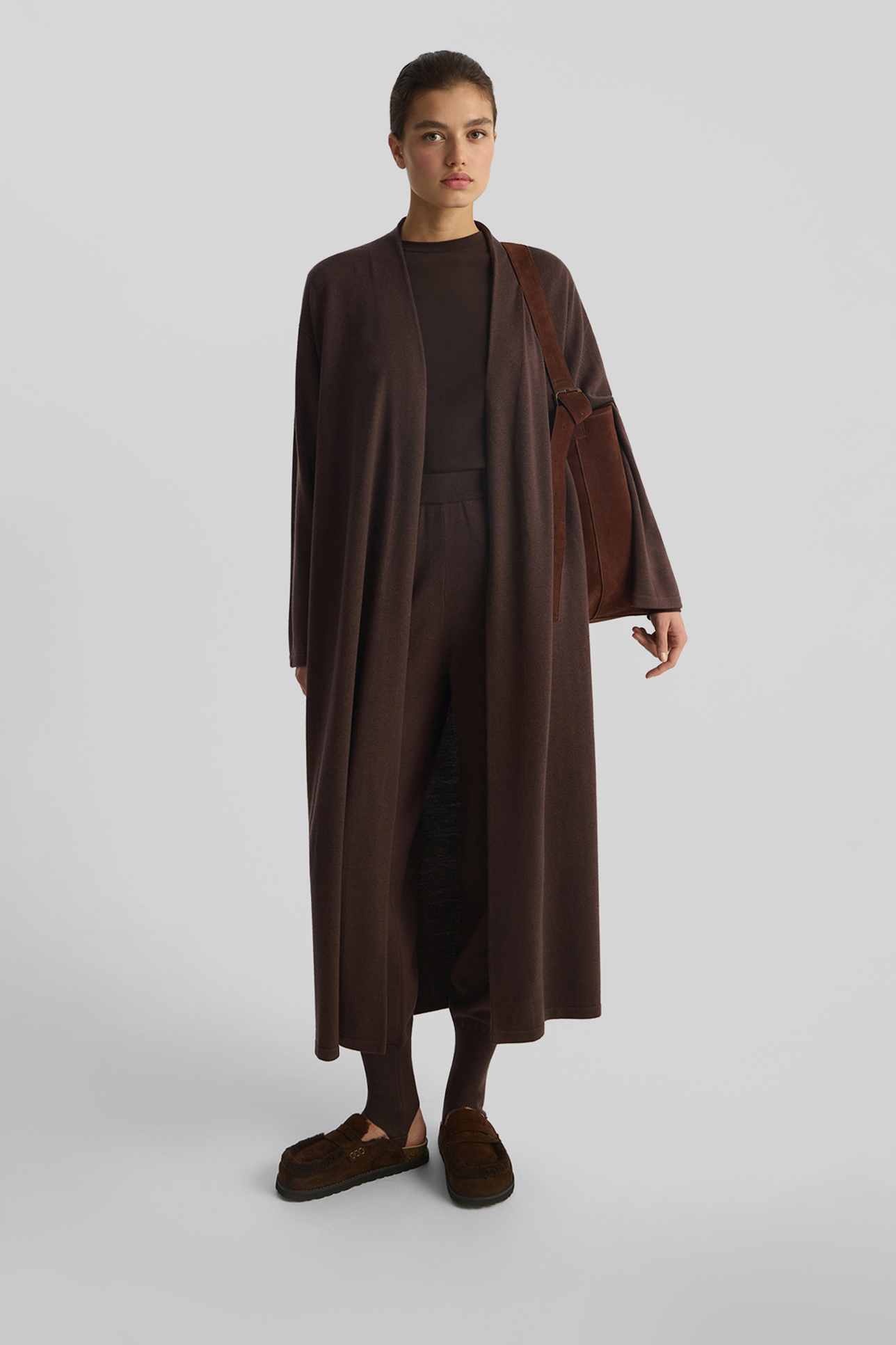 

Кардиган-кимоно из шерсти мериноса шоколадного цвета, S