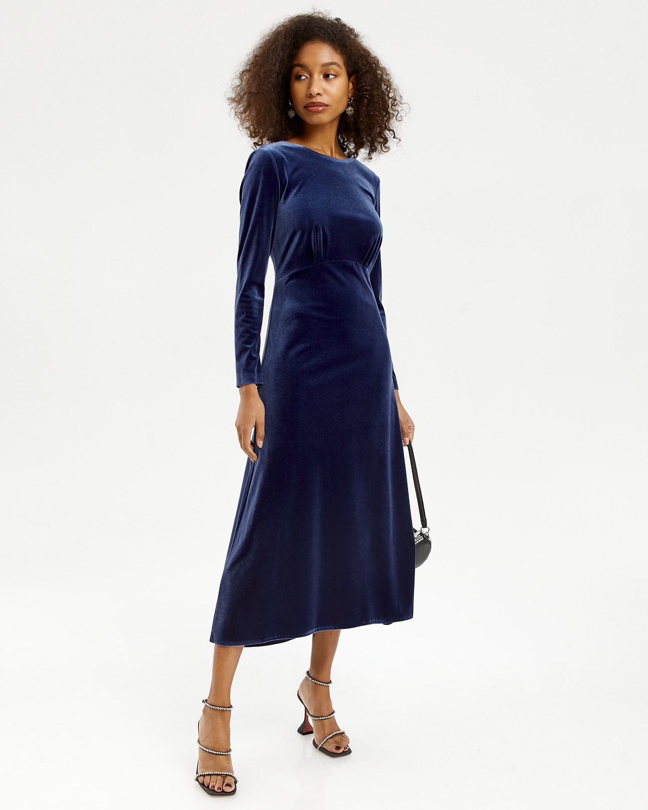 

Платье миди из бархата с вырезом на спине Индиго, M