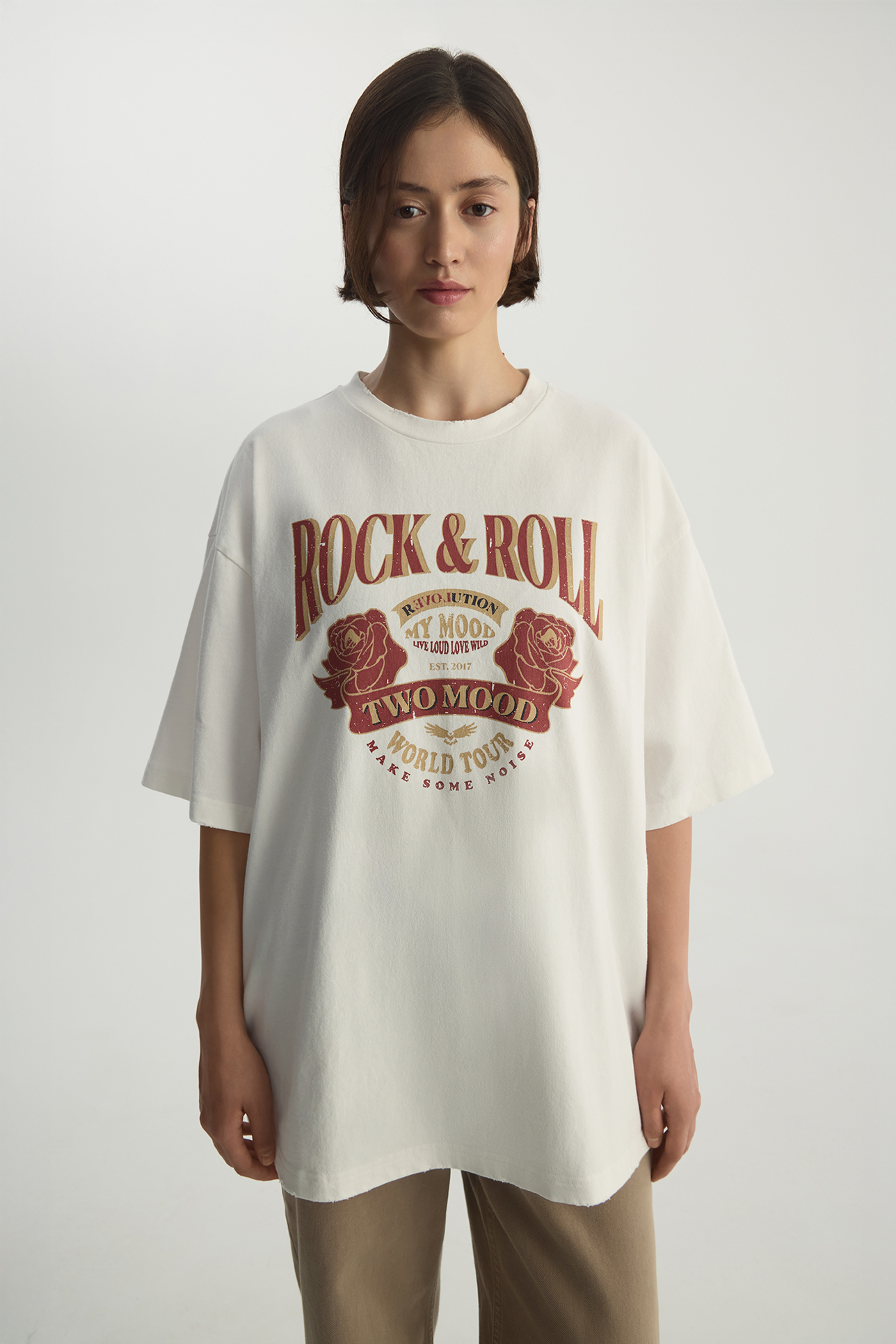 

Футболка vintage vibe с принтом Rock&Roll молочного цвета, XS