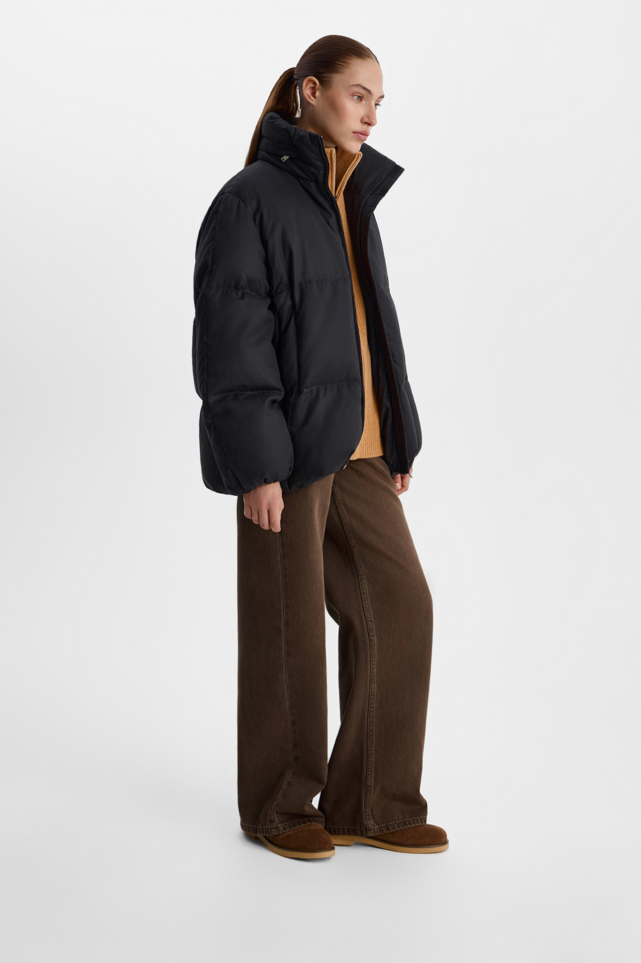 

Пуховик со скрытым капюшоном графитового цвета, XS