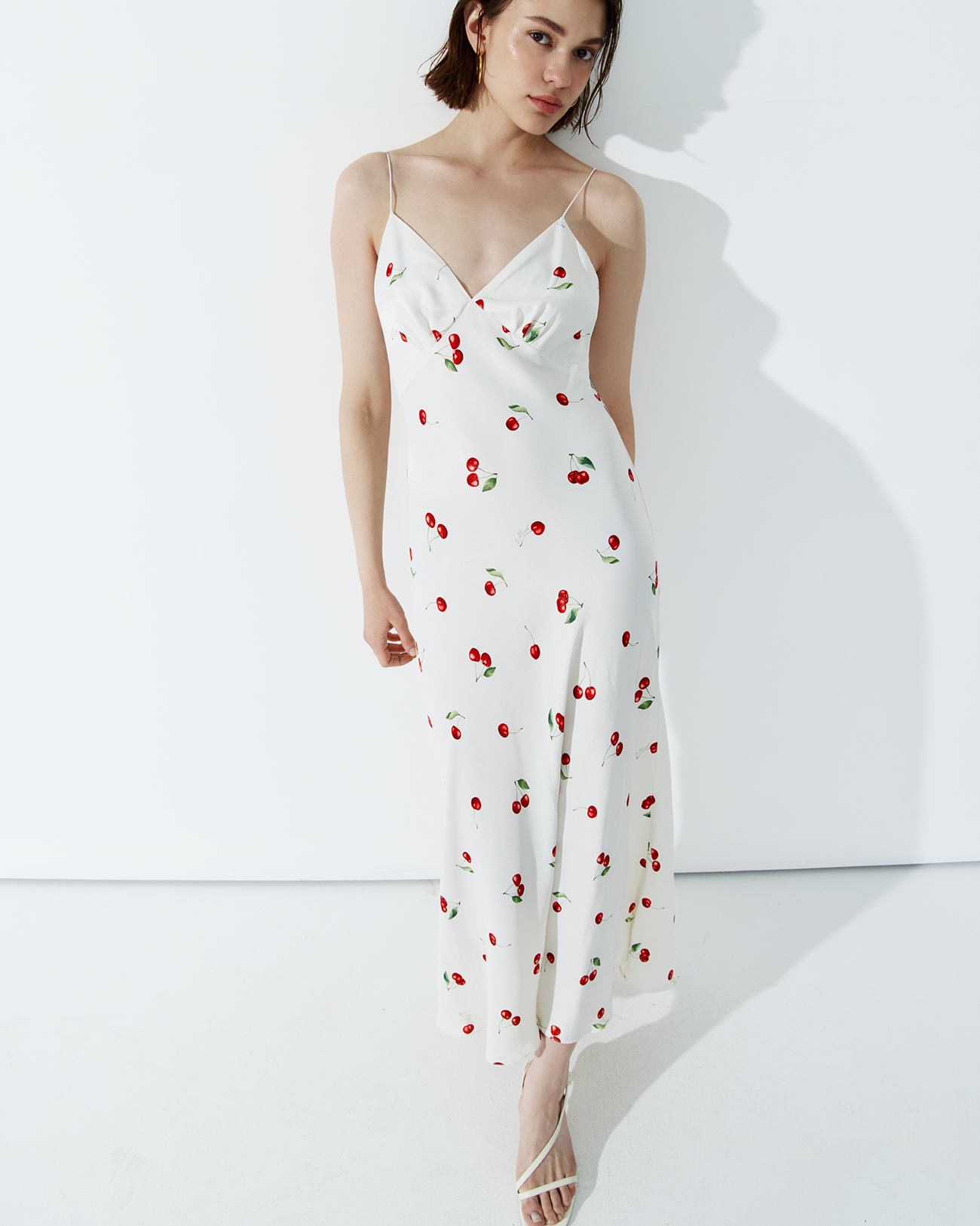 

Платье-комбинация миди с принтом белого цвета, XS