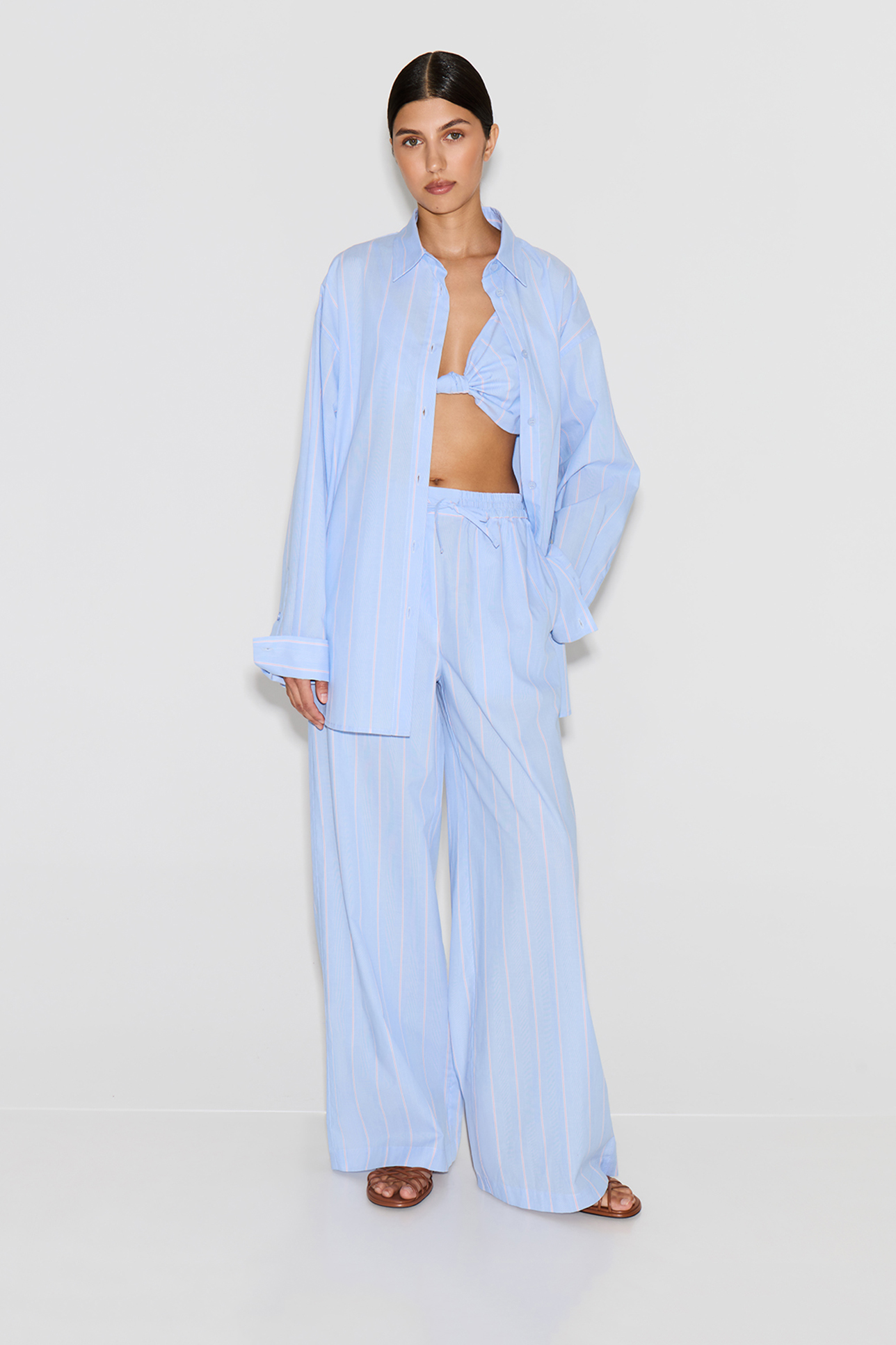 

Рубашка из хлопка в полоску голубого цвета, S