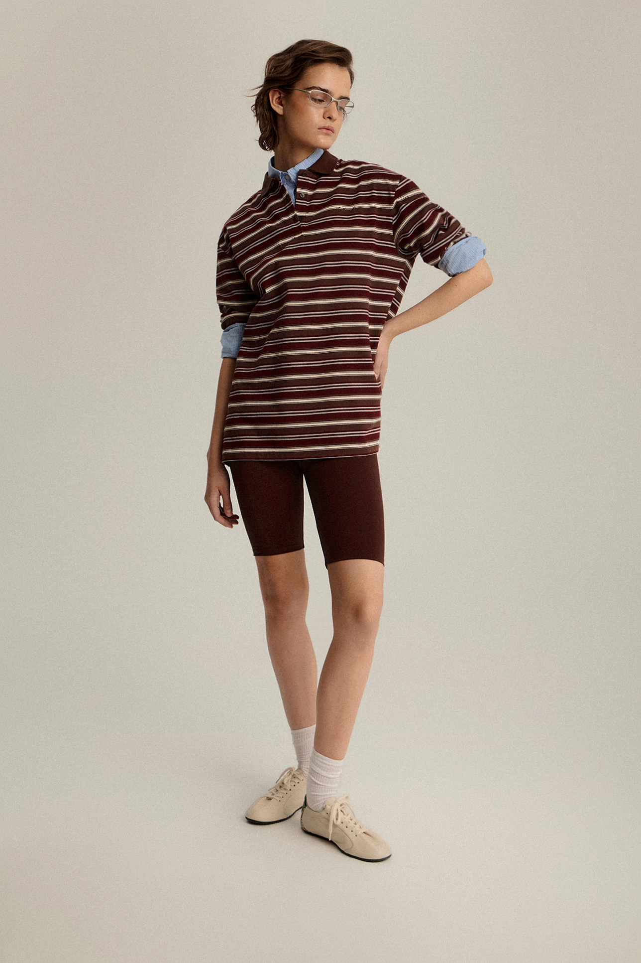 

Поло с длинным рукавом в полоску, M