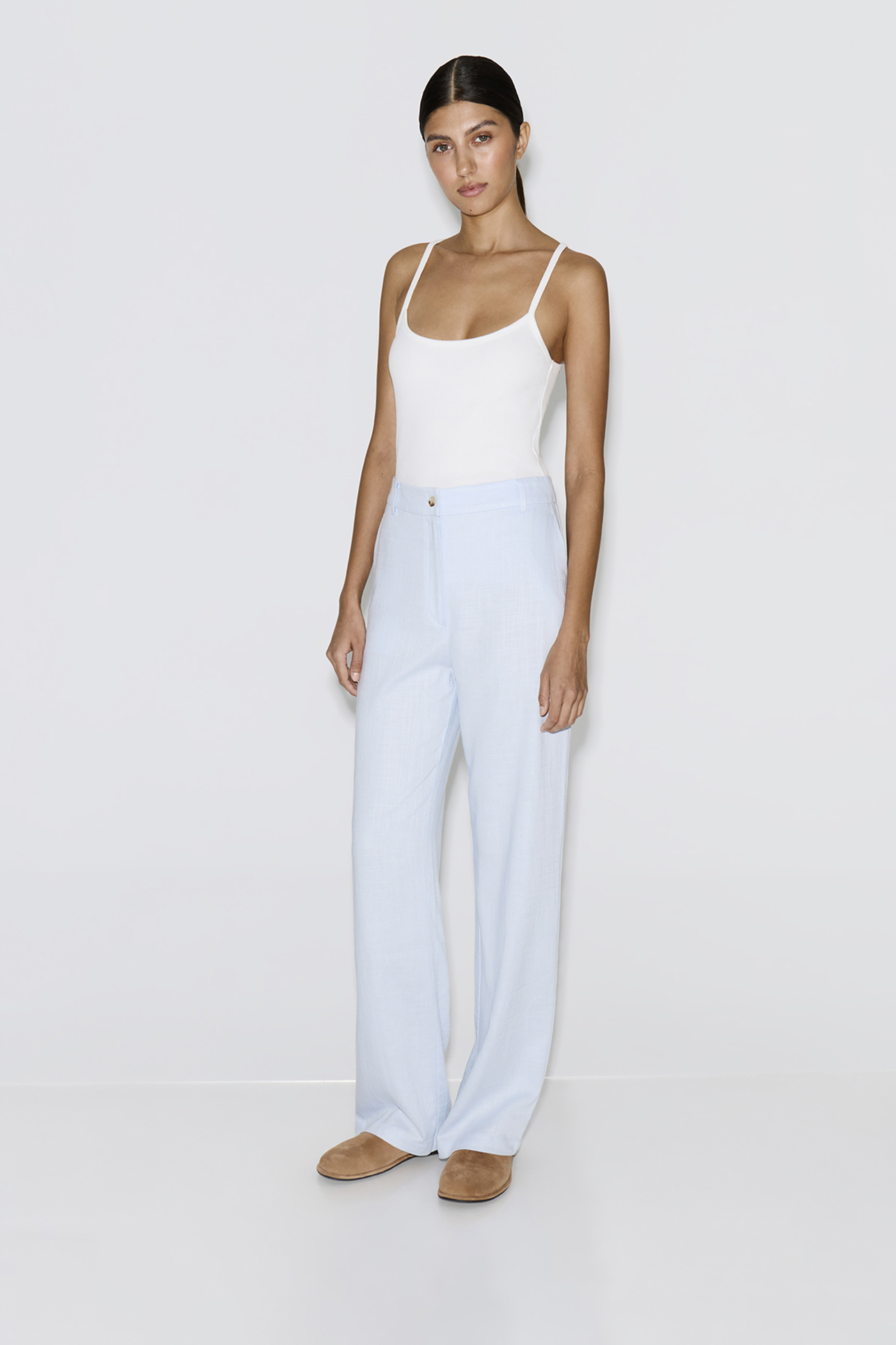 

Брюки со льном голубого цвета, S