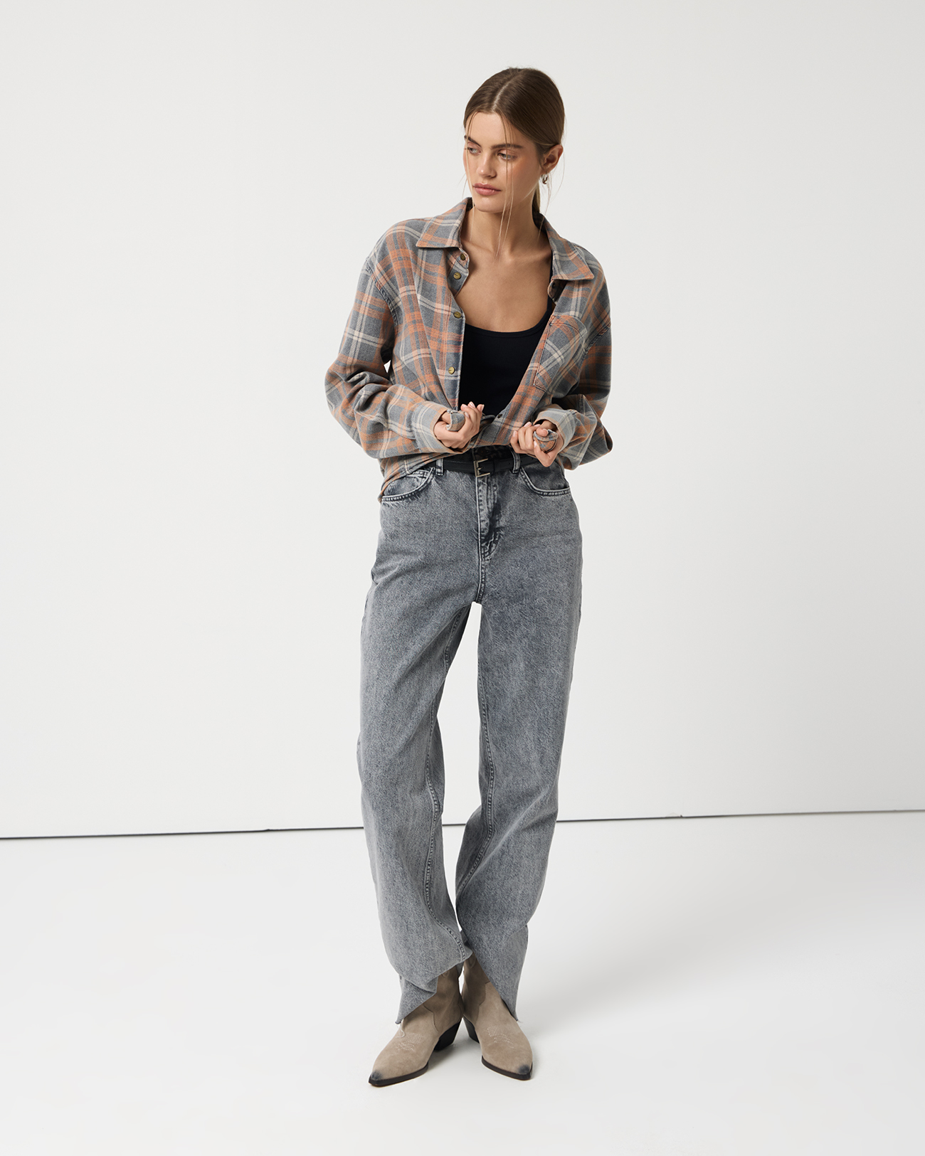 Рубашка с эффектом Cloud Wash серого цвета, L