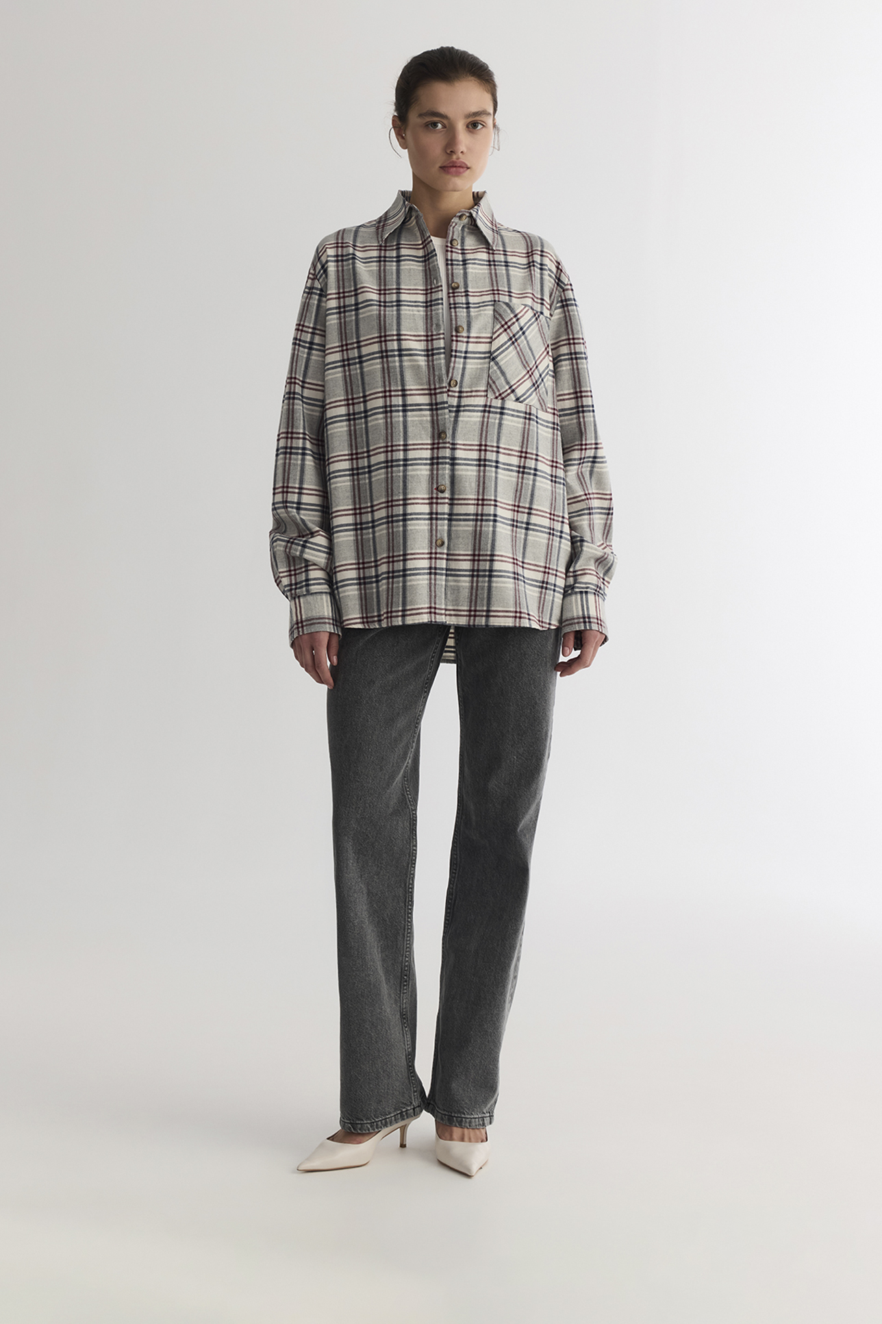 

Рубашка в клетку светло-серого цвета, XS