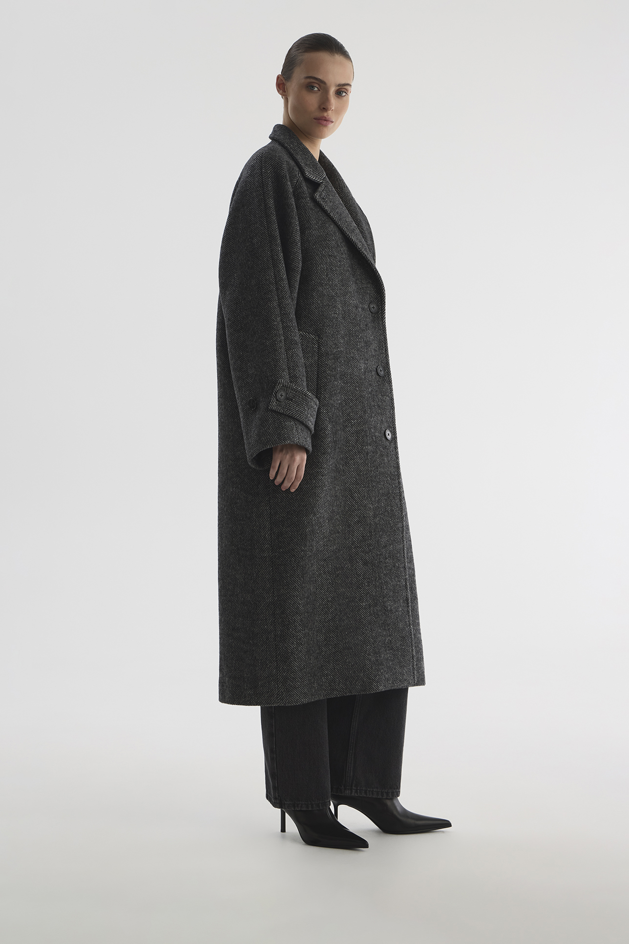 

Пальто oversize в елочку темно-серого цвета, XXS