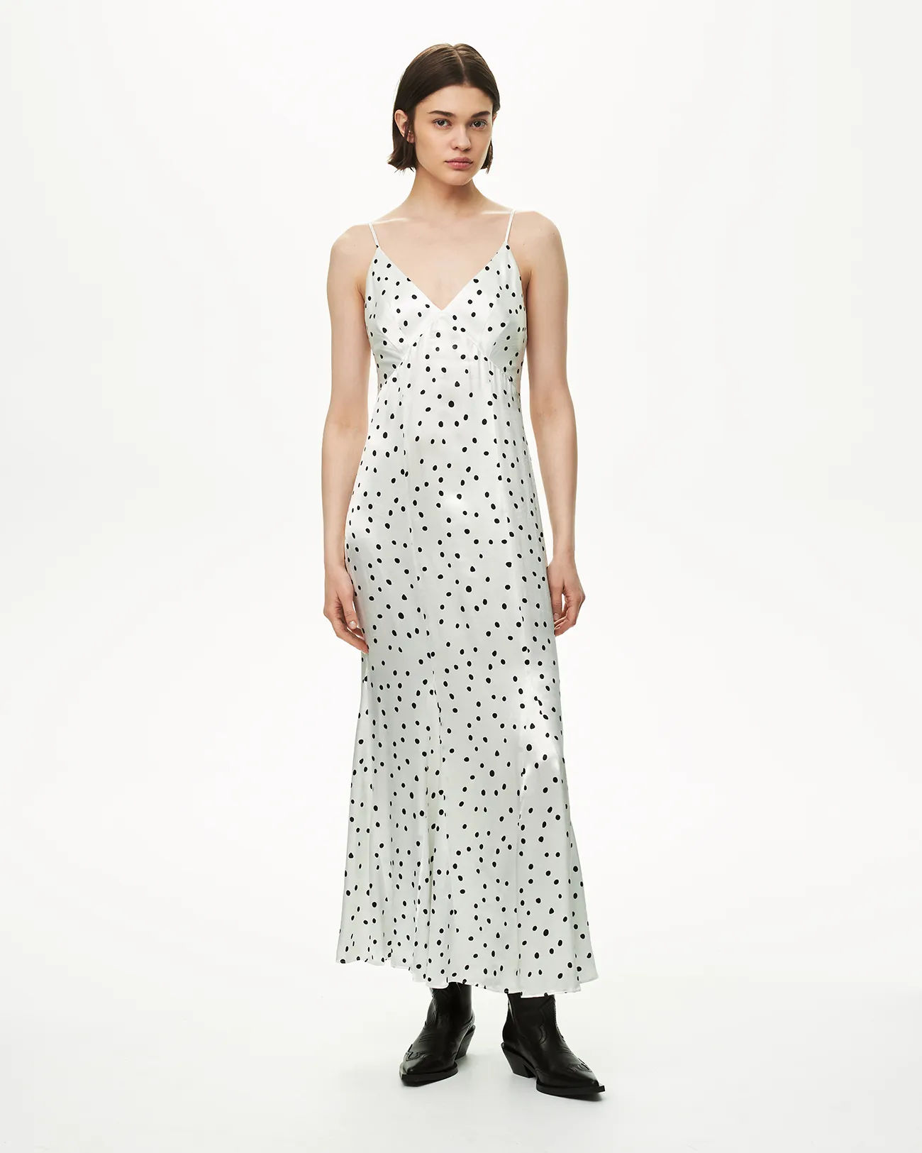 

Платье-комбинация макси в горох белого цвета, XS